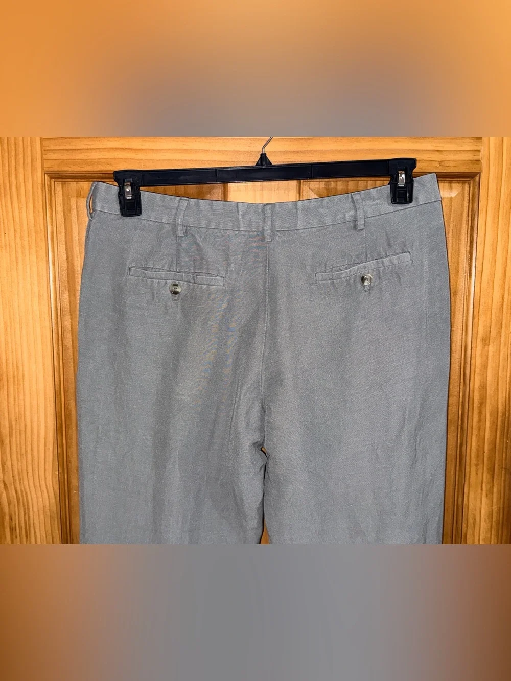 Men's Light Gray Linen Blend Casual Trousers - Classic Straight Fit-36x30-EC